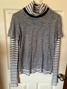 We The Free Grey & White Striped Layered-Look Turtleneck Top